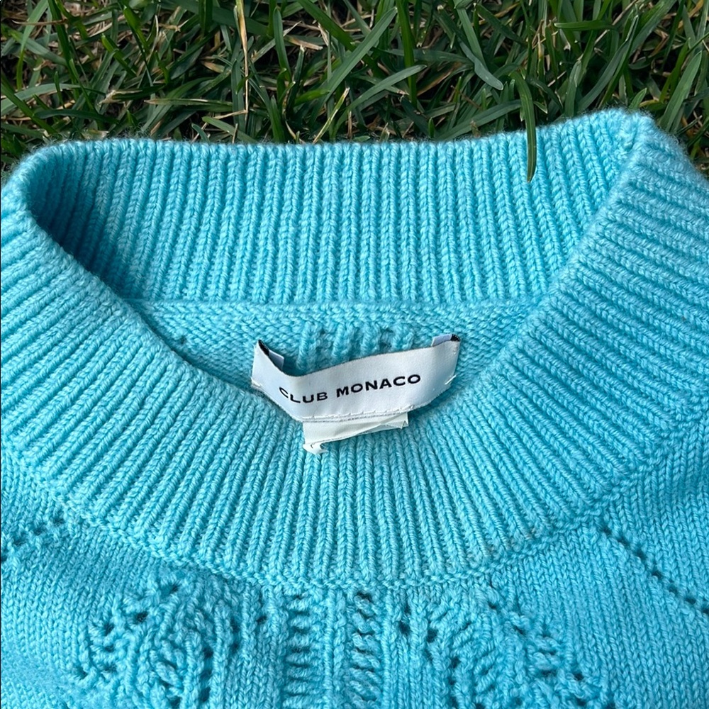 Club Monaco Blue Cowl Neck Sweater with Textured Knit